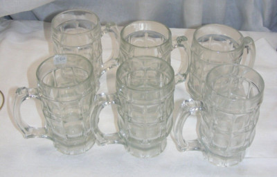 Vintage Indiana Glass Set of 6 Glasses Large Mugs with Handle 16 Ounce 21-c