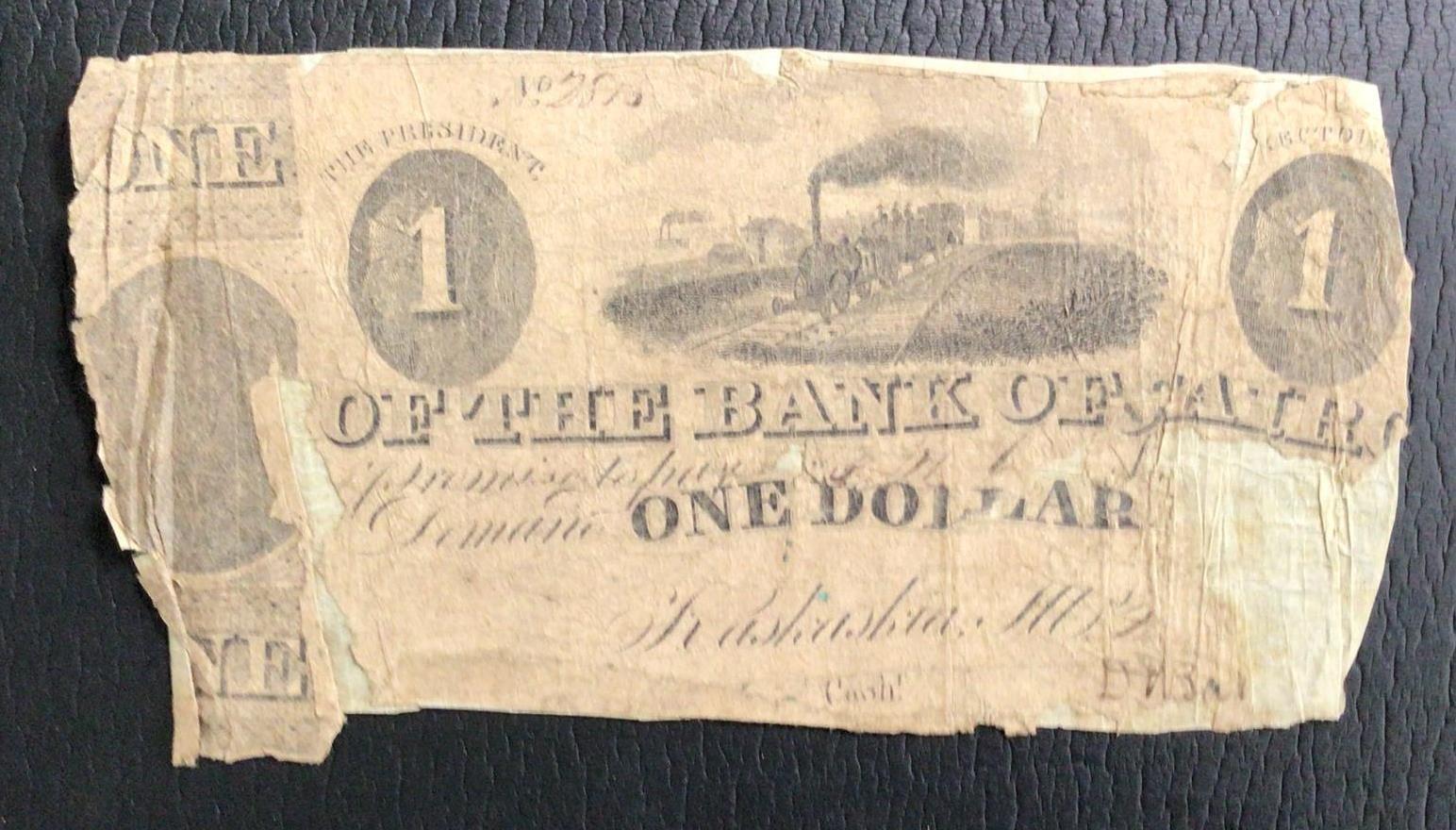 1800s 1 US "KASKASKIA, Illinois" "LARGE SIZE" Paper Money Currency