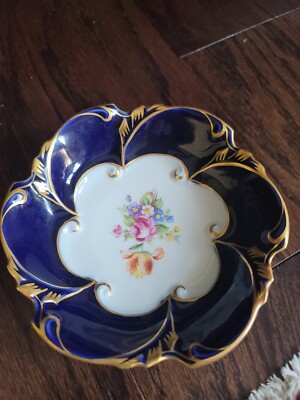 Vintage JLMENAU ECHT KOBALT Germany Cobal Blue FLORAL Center saucer #1426