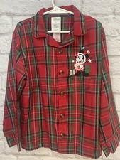 Disney Store Santa Mickey Pajama Shirt Red Plaid Flannel Unisex Boys/girls 5/6