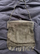 Antique 800 silver Diana mesh purse hand bag w tassels