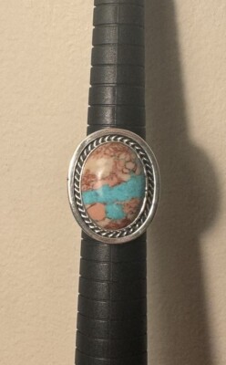 Southwestern Running Bear RB 925 Sterling Silver&Turquoise/Pink Ring Sz 6.75 #3
