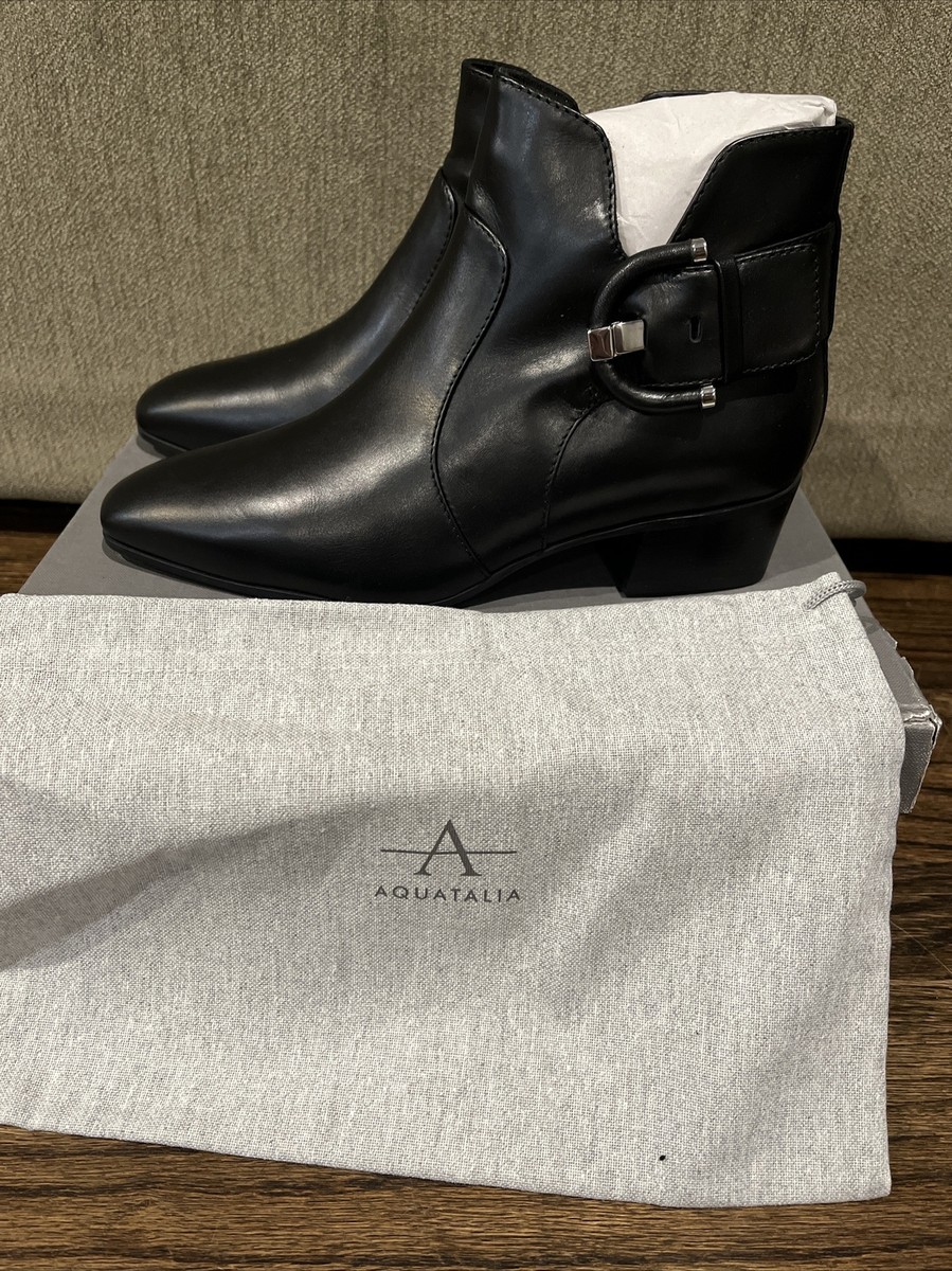 NIB Women’s Aquatalia Weather Resistant Fiamma Buckle Boots BLACK CALF Sz 8M