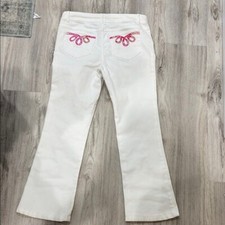 Lilly Pulitzer Vintage White Flare Jeans with Pink Embroidery Palm beach fit 4