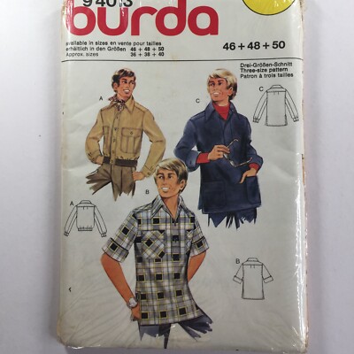 Burda 4013 Herren Sport Jacke Ziernaht Hemd kurz lang Retro neu ungeschnittenes Muster