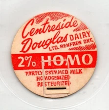 Milk Bottle Cap - Centreside Douglas Dairy LTD. - Renfrew, Ontario, Canada - 2%
