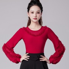 NEW Women Top for Latin salsa cha cha tango Ballroom Dance W827 Wine red Black