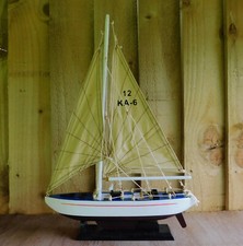 Model Sailing Racing Yacht | Wooden Hull 30cm Long | Display Model NEW