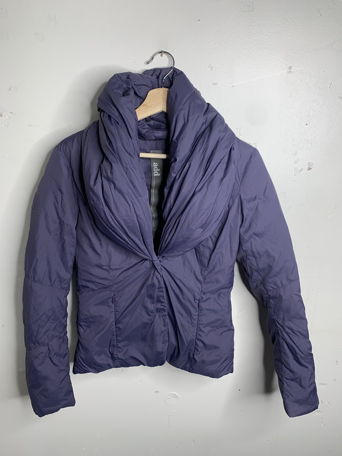 ADD Down Puffer Jacket Womens 4 Blue Pillow Collar Heavy Fill Coat EUC eBay