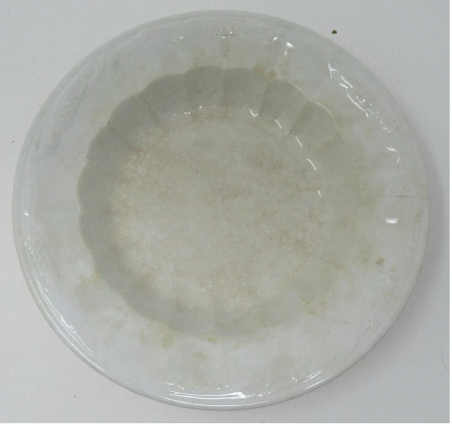 White Embossed Ironstone Plate Soup Bowl China by Elsmore & Forster 9.5x2" ~1859