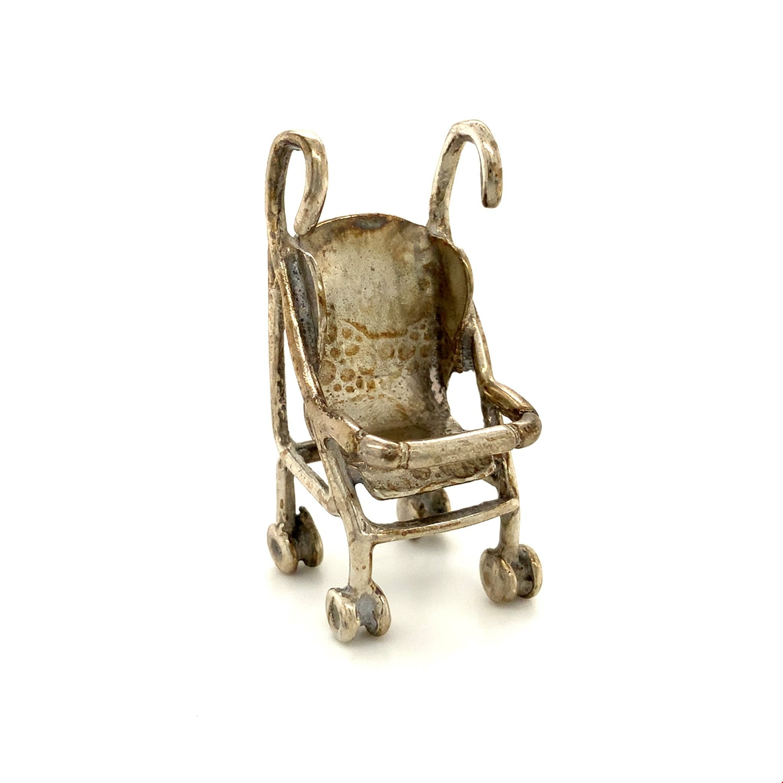 Vintage Sterling Signed 800 Detail Baby Buggy Stroller Carriage Figure Miniature