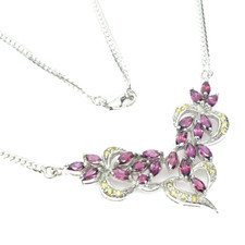 Silver Necklace Rhodolite Sapphire Pink Yellow Natural Gems Solid Sterling 18 In