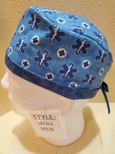 Medical Emergency Symbols blue Men's Skull/Chemo Surgical Scrub Hat/Cap
