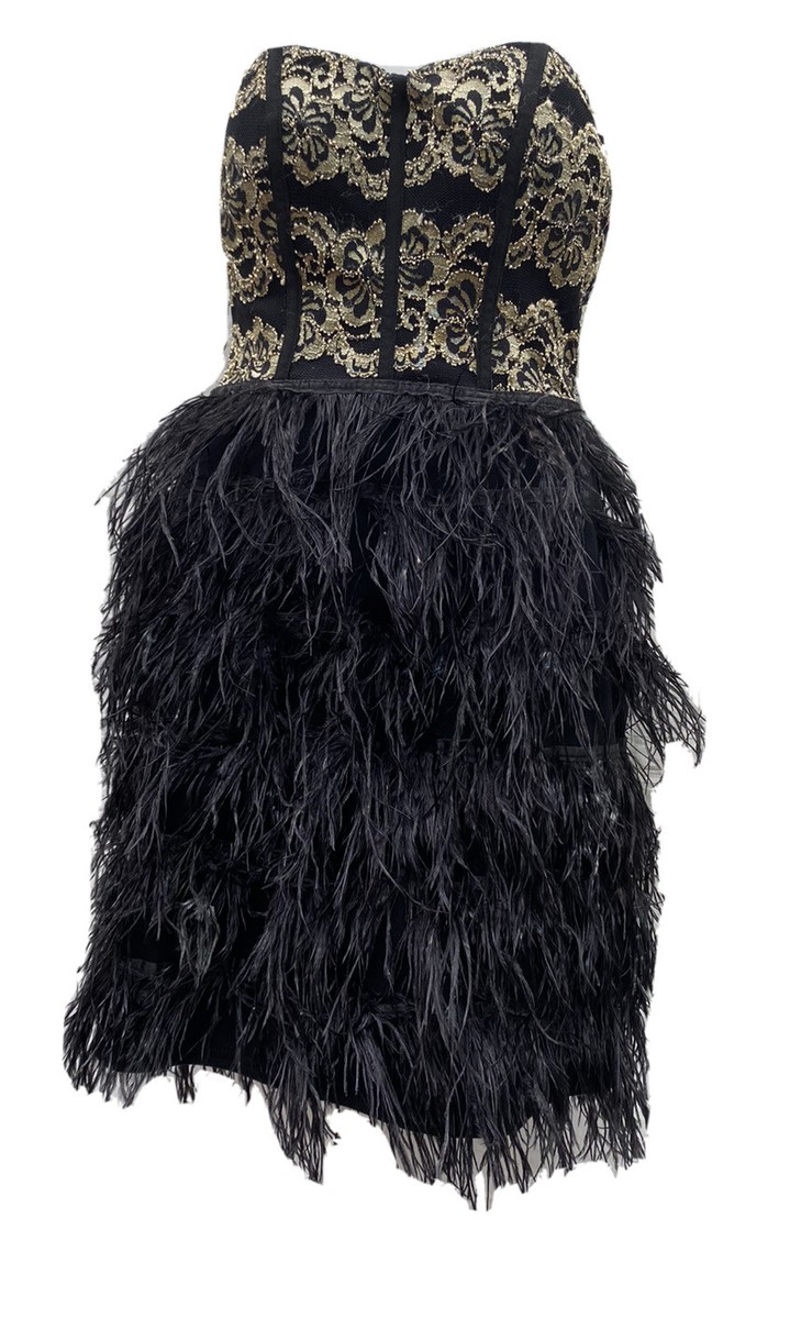 black and gold feather dress Charlotte's Black Tulle and Gold Feather Ballgown Wedding Dress ALEXANDRA-KING