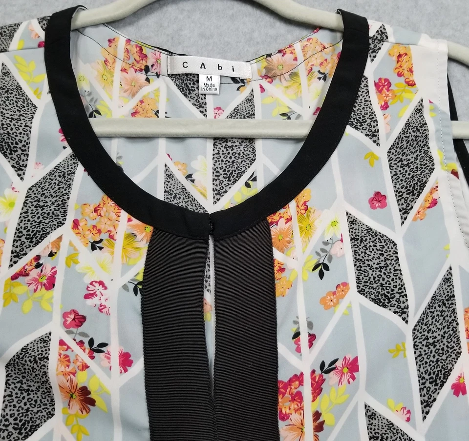 Camiseta sin mangas CAbi para mujer mediana M floral geométrica sin mangas cinta de grosgrain 249c Foto 2 de 4