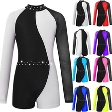 Girls Gymnastics Shiny Leotard Tumbling Bodysuit Sparkly Jumpsuit Rhinestone