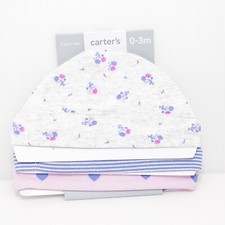 Carter's Baby Girl 3-Pack Caps Hats 100 Cotton Pink Blue Hearts Size 0-3 Months
