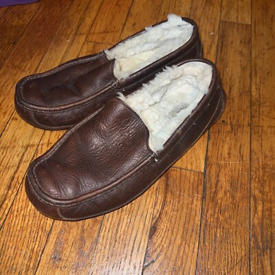 Ugg Ascot Men’s 9 Leather Shearling‎ Lined Moccasin Slippers Brown UGG Men main image 4