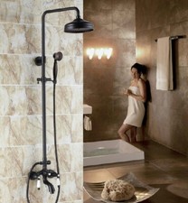 Black Oil Rubbed Brass Bathroom Rain Shower Faucet Set Tub Mixer Tap frs043