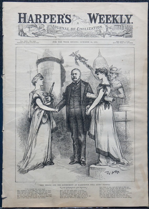 October 15, 1881 Harper's Weekly - Thomas Nast Cover Chester Arthur