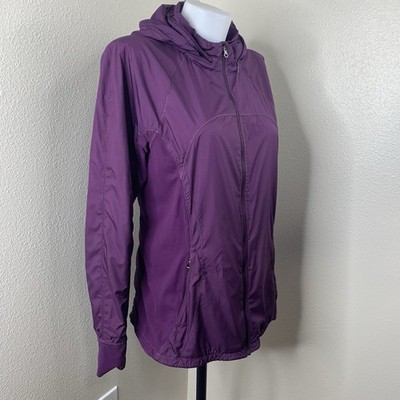 Lululemon Rush Hour Jacket Full Zip Darkest Magenta Purple Hooded Sz 12 *Flaw