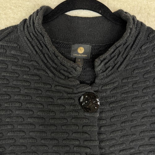 JM Collection Strickjacke Pullover Damen XL schwarz strukturiert Knopfleiste Stehkragen - Bild 3 von 13