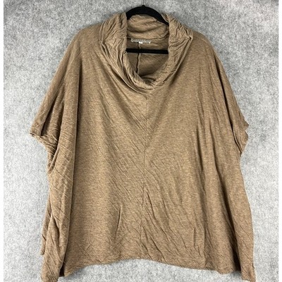 Bryn Walker Tunic Top Womens Large Tan Stretchy Crinkle Cowl Neck Lagenlook