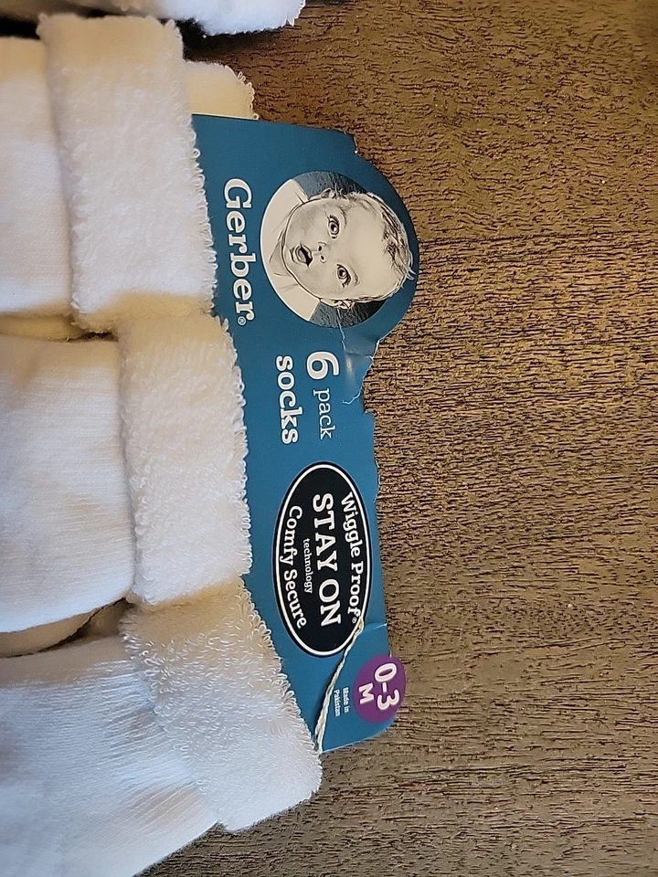 Gerber Baby Wiggle Proof Stay On White Socks Plush 6 Pack X2 Size 0-3 M Cotton - Image 3 of 4