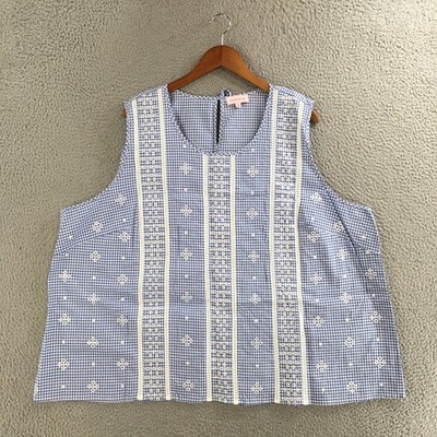 Molly & Isadora Tank Top Womens 4X Embroidered Sleeveless Cotton Boho Blue NEW