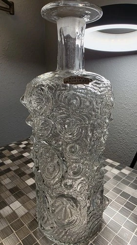 Blenko 6819 Moonscape Handmade Glass Decanter Vintage Joel Myers Design