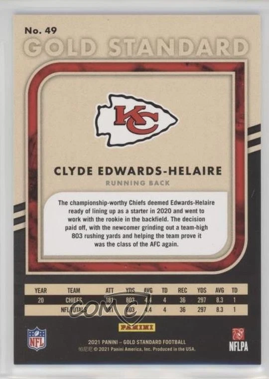 2021 Panini Gold Standard /99 Clyde Edwards-Helaire #49 - Image 2 of 2