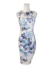 Calvin Klein Blue Floral Sheath Dress Blue & White Stretch Sz4