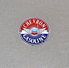 VINTAGE CHEVRON GASOLINE PORCELAIN SIGN CAR GAS OIL TRUCK MOTORCYCLE