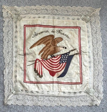 WW 1 Silk Pillowcase Souvenir of France, Embroidered, 24" square