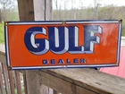 New ListingVTG LARGE GULF DEALER SIGN 2FT GAS OIL SERVICE STATION SERVICE PORCELAIN SIGN