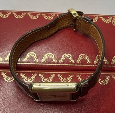 Vintage 1983 Cartier Tank Must De Argent Quartz Org. Leather Band Watch Card Box 17