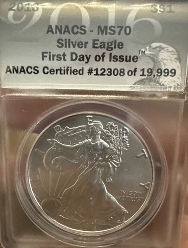 2016 American Silver Eagle $1 ANACS MS-70 FDOI- 30th Anniversary