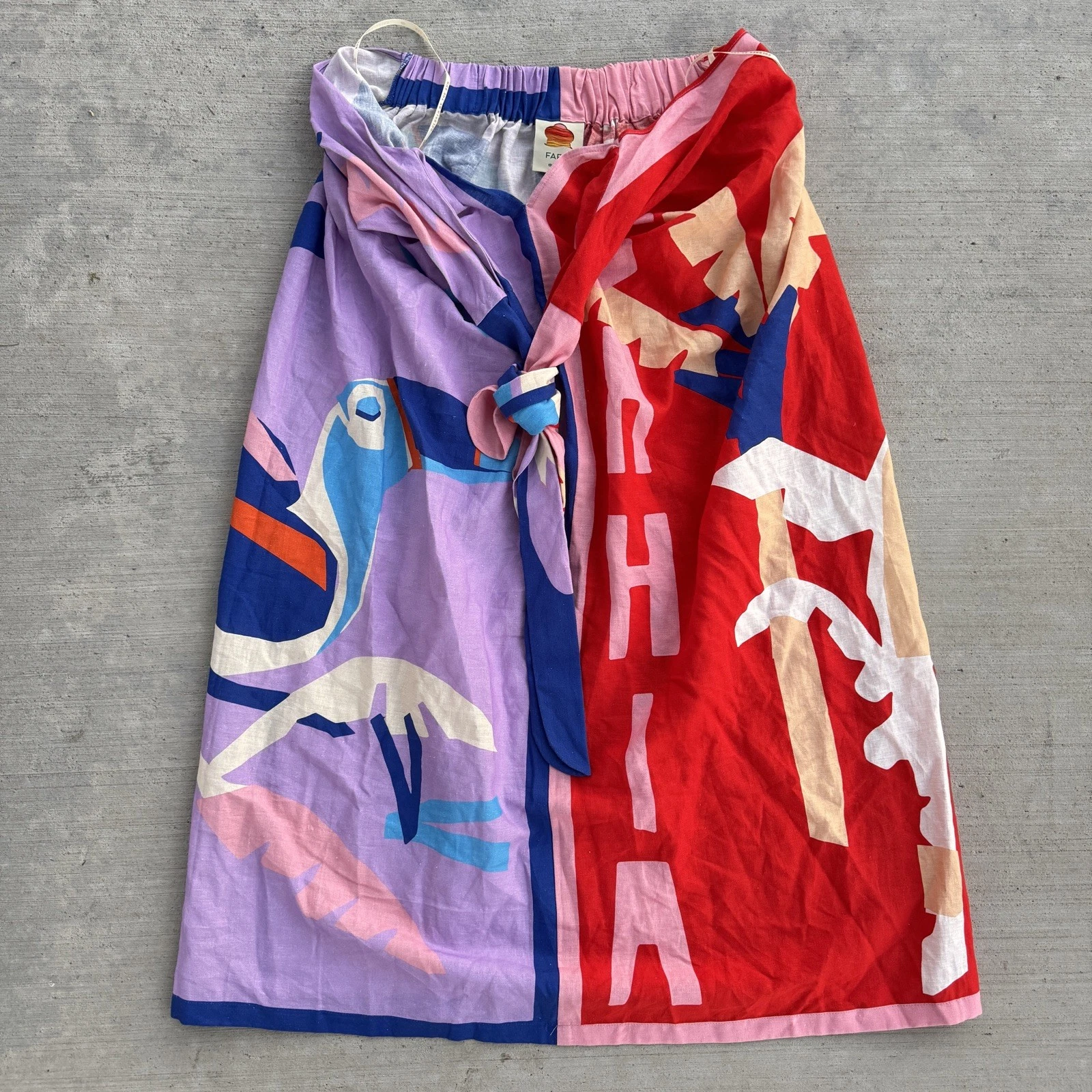 Farm Rio X Anthropologie L NWT Geo Wrap Linen Skirt Parrot Sarong XSMALL New