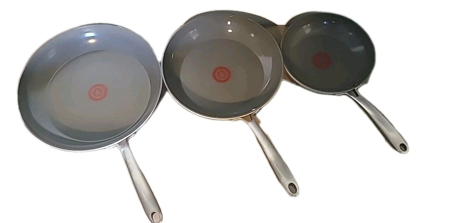 T-fal Ceramic Non-Stick Frypan Set, 3 Piece - GRAY- See PICS