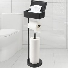 Toilet Paper Holder Stand with Shelf, Flushable Wipes Dispenser, Free Standin...