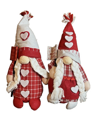 Handmade Mothers Day Gnome 2 Pack Mr & Mrs Red Plaid 8'' Heart Holiday Decor Set
