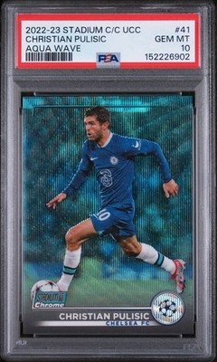 Christian Pulisic 2022 Topps Stadium Club Aqua Wave /275 #41 USA Chelsea PSA 10