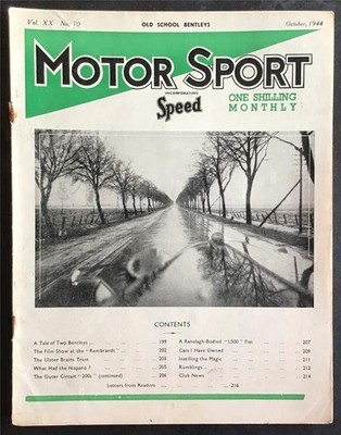 MOTOR SPORT Magazine Oct 1944 BENTLEY  Ranelagh Bodied 1500 Fiat  HISPANO
