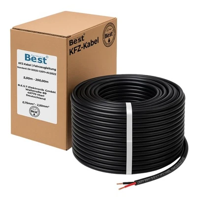 B.E.S.T-GERMANY KFZ Stromkabel Auto Kabel 2x0,75 2x1,5 2x2,5mm² Auto Leitung Kupfer 12V Fahrzeug