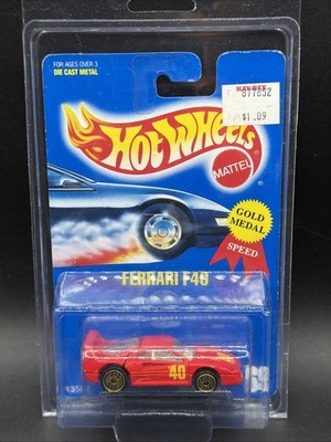 1990 Hot Wheels BLUE CARD #69 RED FERRARI F40 GOLD ULTRA SPOKES