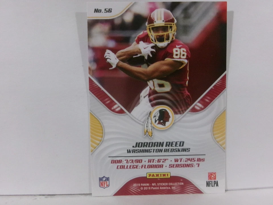 2019 Panini NFL Sticker Collection Cards #56 Jordan Reed Washington Redskins - Image 2 of 2