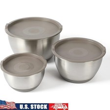 Stainless Steel Mixing Bowls Set W/ Lids Non Slip Base Stackable Food Prep New