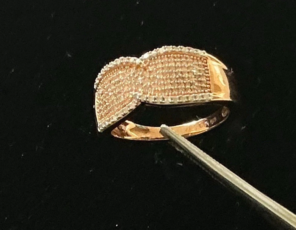 Натуральный розовый/белый бриллиант 18k Vermeil кольцо розового золота над чистого серебра Sz8 - Изображение 2 из 4