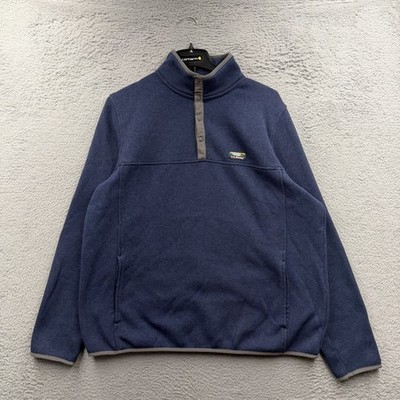 LL Bean Sweater Mens XL Blue Slightly Fitted Fleece Pullover Mock Henley Snap