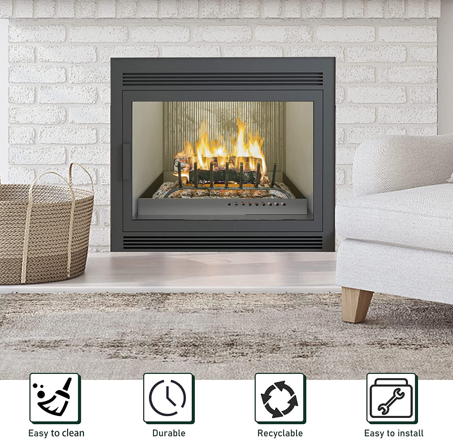 Adjustable Fireplace Tray, Expandable Ash Pan for Ash Collection, Galvanized Ste